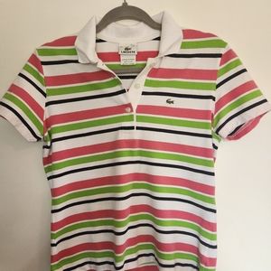 Lacoste pink, green  white and black ladies short sleeved polo SP